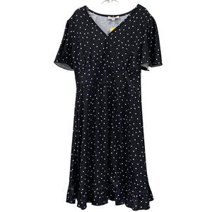 Social Academy Black Midi Dress White Triangle Print VNeck Flutter Sleeves